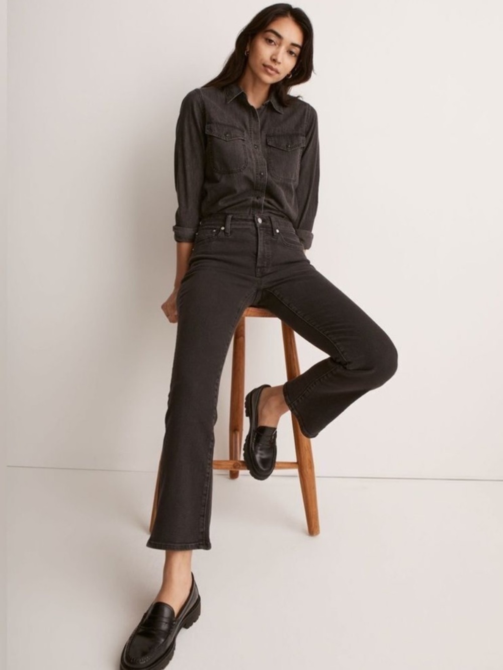 Madewell Mid Rise Kick Out Jeans 32 Preppy Minimalist Old Money Vintage Black